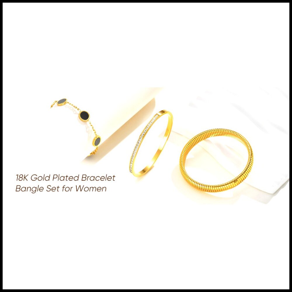 Gold Plated Stackable Bracelets Set Stainless Ste… - image 7